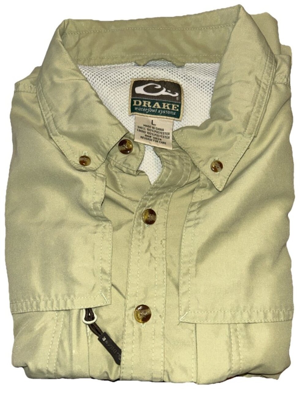 Drake Waterfowl Systems Khaki Short Sleeve Button-Up Shirt Beige Men’s Large